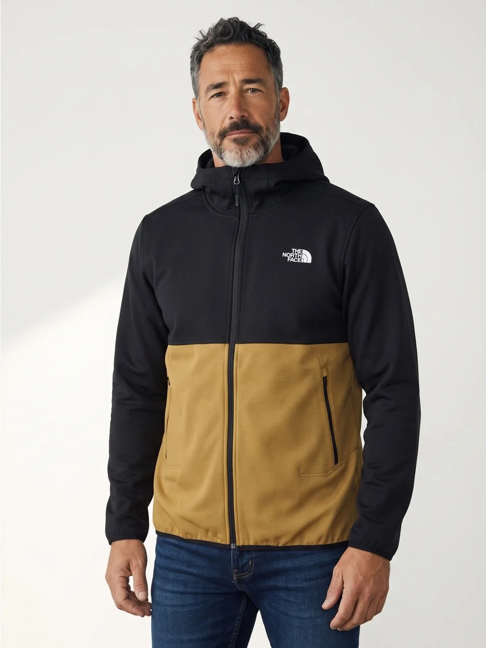 The North Face Men’s M Black Camel Colorblock Hooded Full Zip Jacket